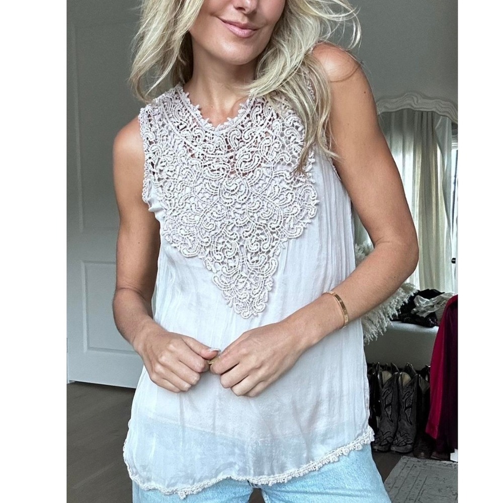 Giulia‎ Made In Italy Women L Pink  Crochet Lace Bib Sleeveless Tank Top Boho
